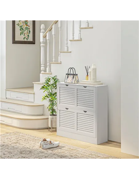 HOMCOM 2 Drawers Entryway Shoe Cabinet, Narrow Shoe Storage Cabinet with 2 Flip Drawers, Louvred Door Design and Adjustable Shel