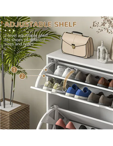 HOMCOM 2 Drawers Entryway Shoe Cabinet, Narrow Shoe Storage Cabinet with 2 Flip Drawers, Louvred Door Design and Adjustable Shel