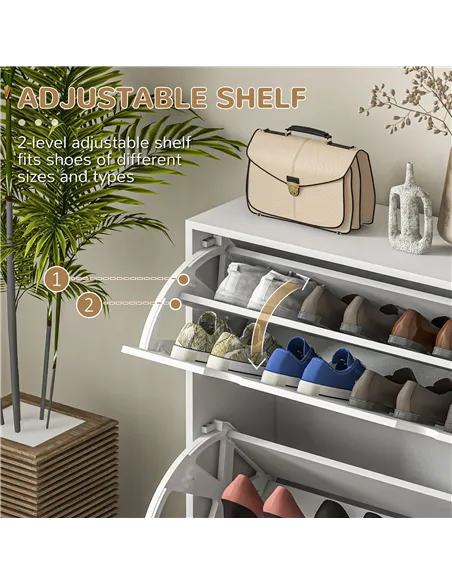 HOMCOM 2 Drawers Entryway Shoe Cabinet, Narrow Shoe Storage Cabinet with 2 Flip Drawers, Louvred Door Design and Adjustable Shel