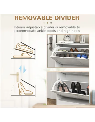 HOMCOM 2 Drawers Entryway Shoe Cabinet, Narrow Shoe Storage Cabinet with 2 Flip Drawers, Louvred Door Design and Adjustable Shel