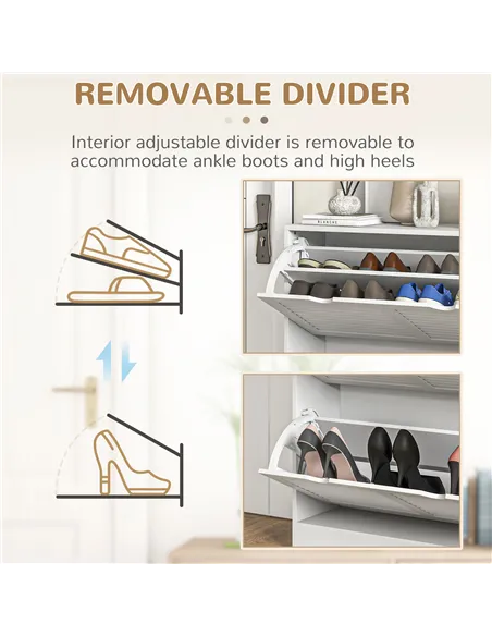 HOMCOM 2 Drawers Entryway Shoe Cabinet, Narrow Shoe Storage Cabinet with 2 Flip Drawers, Louvred Door Design and Adjustable Shel