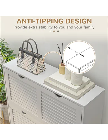 HOMCOM 2 Drawers Entryway Shoe Cabinet, Narrow Shoe Storage Cabinet with 2 Flip Drawers, Louvred Door Design and Adjustable Shel