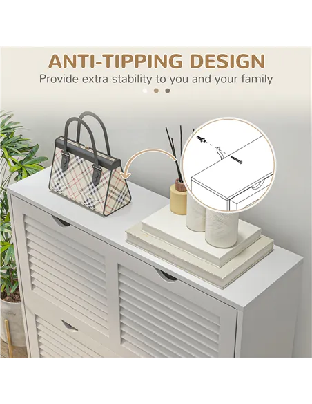 HOMCOM 2 Drawers Entryway Shoe Cabinet, Narrow Shoe Storage Cabinet with 2 Flip Drawers, Louvred Door Design and Adjustable Shel