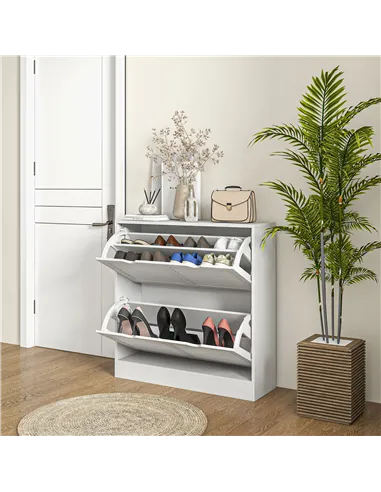 HOMCOM 2 Drawers Entryway Shoe Cabinet, Narrow Shoe Storage Cabinet with 2 Flip Drawers, Louvred Door Design and Adjustable Shel