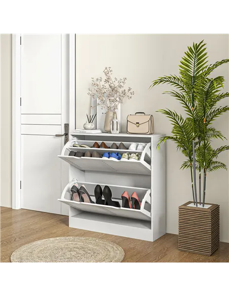 HOMCOM 2 Drawers Entryway Shoe Cabinet, Narrow Shoe Storage Cabinet with 2 Flip Drawers, Louvred Door Design and Adjustable Shel