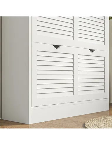 HOMCOM 2 Drawers Entryway Shoe Cabinet, Narrow Shoe Storage Cabinet with 2 Flip Drawers, Louvred Door Design and Adjustable Shel