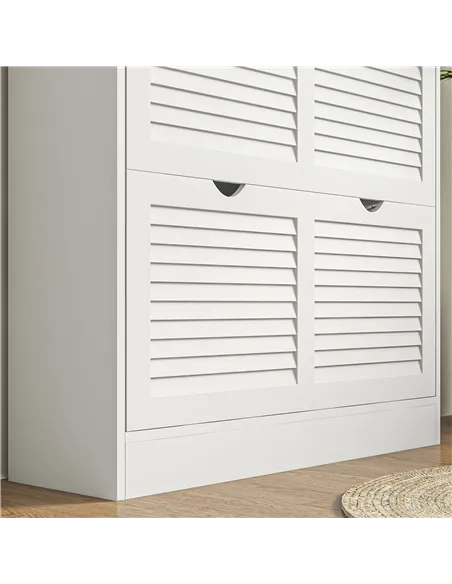 HOMCOM 2 Drawers Entryway Shoe Cabinet, Narrow Shoe Storage Cabinet with 2 Flip Drawers, Louvred Door Design and Adjustable Shel