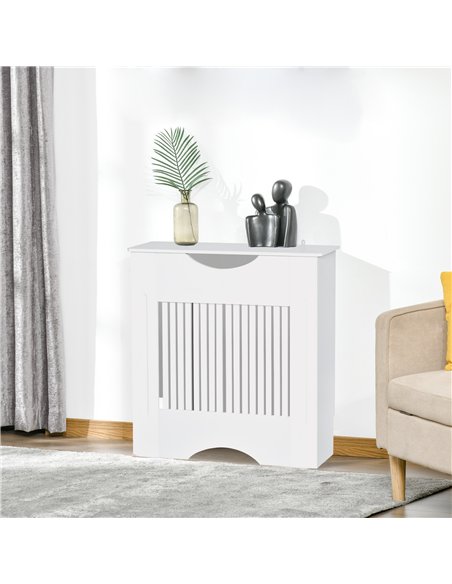 HOMCOM Painted MDF Radiator Cover Heater Cabinet Modern Slatted Home Furniture Living Room Bedroom Worktop White 82H x 78W x 19D