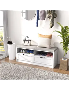 HOMCOM Shoe Bench with Removable Cushion, Shoe Storage Bench with Padded Seat, Open Compartments and Drawers for Entryway Hallwa 2