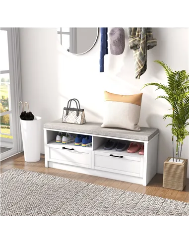 HOMCOM Shoe Bench with Removable Cushion, Shoe Storage Bench with Padded Seat, Open Compartments and Drawers for Entryway Hallwa