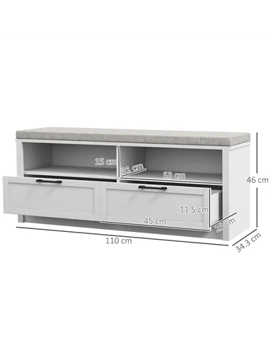 HOMCOM Shoe Bench with Removable Cushion, Shoe Storage Bench with Padded Seat, Open Compartments and Drawers for Entryway Hallwa