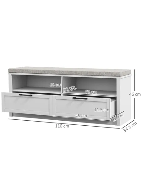 HOMCOM Shoe Bench with Removable Cushion, Shoe Storage Bench with Padded Seat, Open Compartments and Drawers for Entryway Hallwa