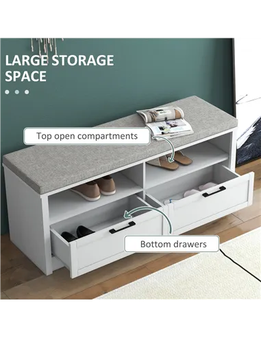 HOMCOM Shoe Bench with Removable Cushion, Shoe Storage Bench with Padded Seat, Open Compartments and Drawers for Entryway Hallwa