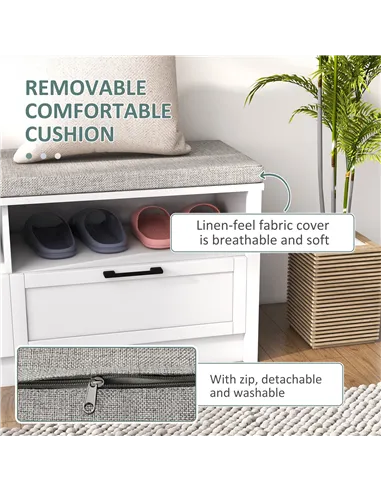 HOMCOM Shoe Bench with Removable Cushion, Shoe Storage Bench with Padded Seat, Open Compartments and Drawers for Entryway Hallwa