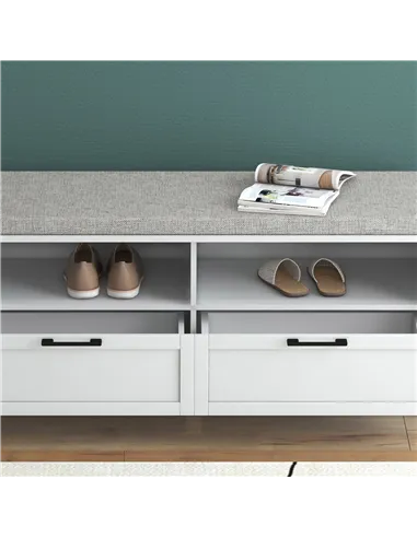 HOMCOM Shoe Bench with Removable Cushion, Shoe Storage Bench with Padded Seat, Open Compartments and Drawers for Entryway Hallwa