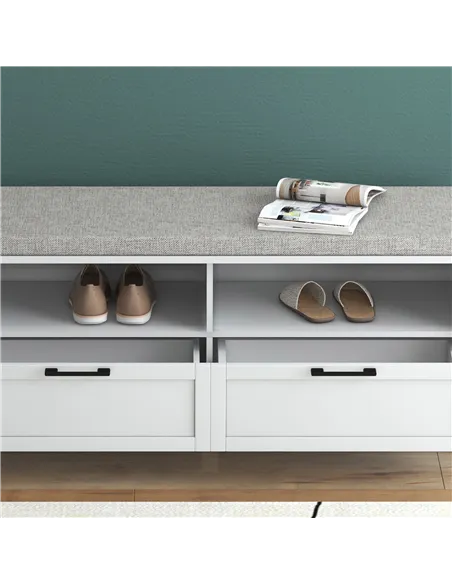 HOMCOM Shoe Bench with Removable Cushion, Shoe Storage Bench with Padded Seat, Open Compartments and Drawers for Entryway Hallwa