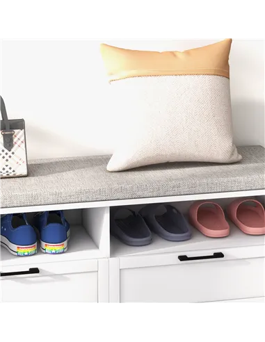 HOMCOM Shoe Bench with Removable Cushion, Shoe Storage Bench with Padded Seat, Open Compartments and Drawers for Entryway Hallwa
