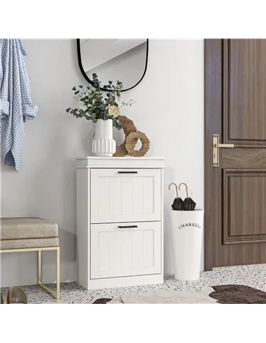 HOMCOM Two-Drawer Minimalistic Shoe Storage Cabinet, for 10 Shoes, White