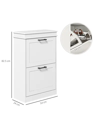 HOMCOM Two-Drawer Minimalistic Shoe Storage Cabinet, for 10 Shoes, White