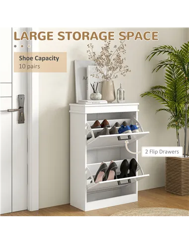 HOMCOM Two-Drawer Minimalistic Shoe Storage Cabinet, for 10 Shoes, White
