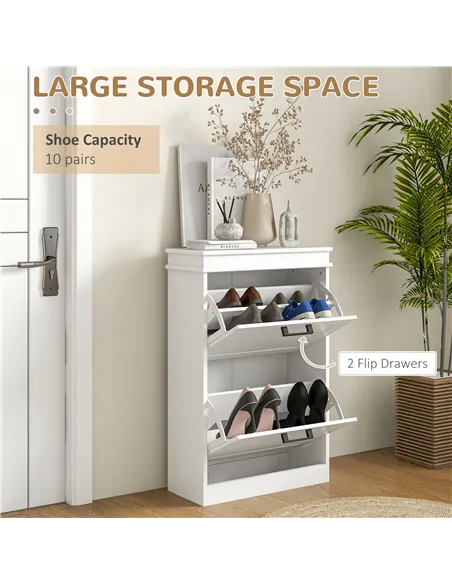 HOMCOM Two-Drawer Minimalistic Shoe Storage Cabinet, for 10 Shoes, White
