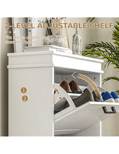 HOMCOM Two-Drawer Minimalistic Shoe Storage Cabinet, for 10 Shoes, White