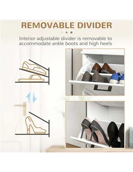 HOMCOM Two-Drawer Minimalistic Shoe Storage Cabinet, for 10 Shoes, White