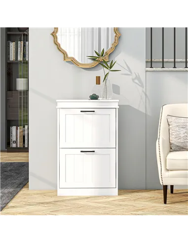 HOMCOM Two-Drawer Minimalistic Shoe Storage Cabinet, for 10 Shoes, White