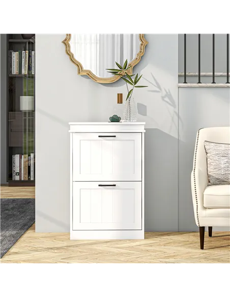 HOMCOM Two-Drawer Minimalistic Shoe Storage Cabinet, for 10 Shoes, White