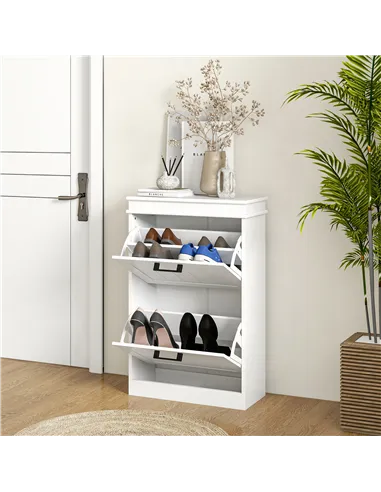 HOMCOM Two-Drawer Minimalistic Shoe Storage Cabinet, for 10 Shoes, White