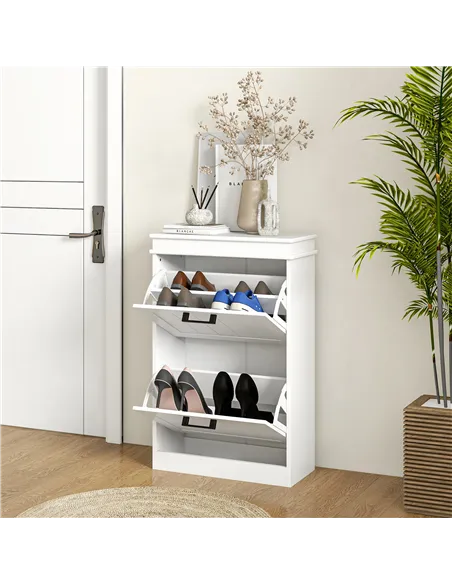 HOMCOM Two-Drawer Minimalistic Shoe Storage Cabinet, for 10 Shoes, White