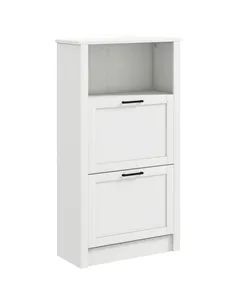 HOMCOM Modern Shoe Cabinet with 2 Flip Drawers and Adjustable Shelves, Narrow Shoe Storage Cabinet with Open Compartment, Holds 