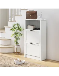 HOMCOM Modern Shoe Cabinet with 2 Flip Drawers and Adjustable Shelves, Narrow Shoe Storage Cabinet with Open Compartment, Holds  2