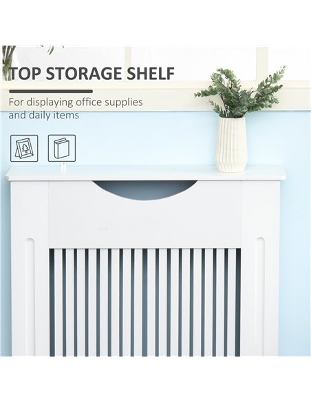 HOMCOM Painted MDF Radiator Cover Heater Cabinet Modern Slatted Home Furniture Living Room Bedroom Worktop White 82H x 78W x 19D