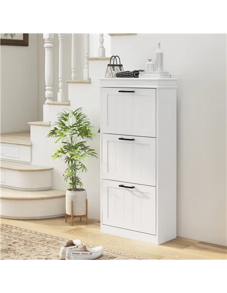 HOMCOM Three-Drawer Minimalistic Shoe Storage Cabinet, for 15 Shoes