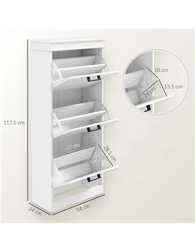 HOMCOM Three-Drawer Minimalistic Shoe Storage Cabinet, for 15 Shoes