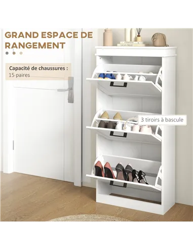 HOMCOM Three-Drawer Minimalistic Shoe Storage Cabinet, for 15 Shoes