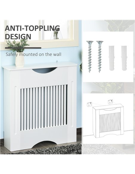 HOMCOM Painted MDF Radiator Cover Heater Cabinet Modern Slatted Home Furniture Living Room Bedroom Worktop White 82H x 78W x 19D