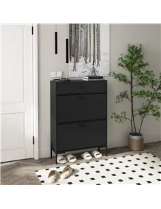 HOMCOM Three Drawer Slim Shoe Storage Cabinet, 12 Shoe Pairs - Black 2