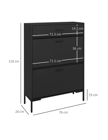 HOMCOM Three Drawer Slim Shoe Storage Cabinet, 12 Shoe Pairs - Black