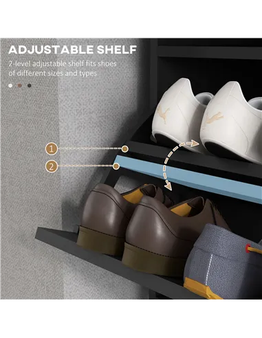 HOMCOM Three Drawer Slim Shoe Storage Cabinet, 12 Shoe Pairs - Black