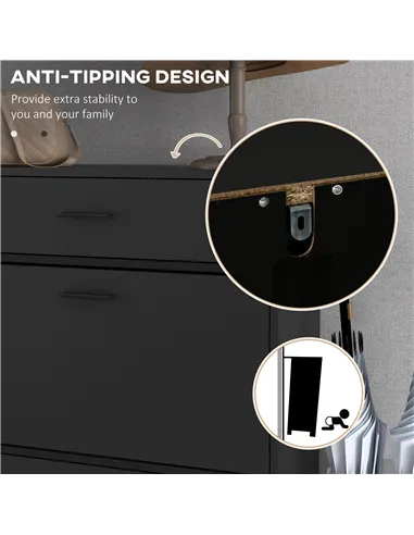 HOMCOM Three Drawer Slim Shoe Storage Cabinet, 12 Shoe Pairs - Black