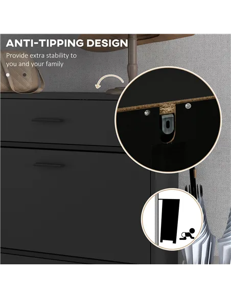 HOMCOM Three Drawer Slim Shoe Storage Cabinet, 12 Shoe Pairs - Black