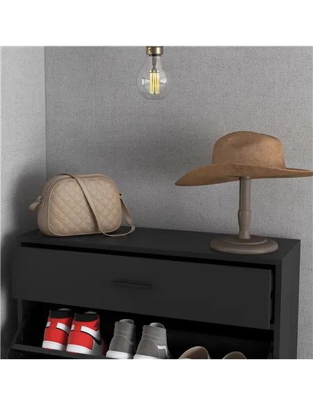 HOMCOM Three Drawer Slim Shoe Storage Cabinet, 12 Shoe Pairs - Black