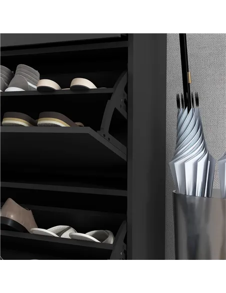 HOMCOM Three Drawer Slim Shoe Storage Cabinet, 12 Shoe Pairs - Black