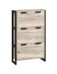 HOMCOM Shoe Storage Cabinet with 3 Flip Drawers Adjustable Shelf 18 Pairs Narrow Shoe Cupboard for Entryway Natural Wood-effect