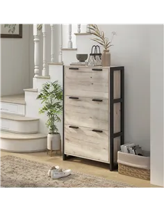 HOMCOM Shoe Storage Cabinet with 3 Flip Drawers Adjustable Shelf 18 Pairs Narrow Shoe Cupboard for Entryway Natural Wood-effect 2