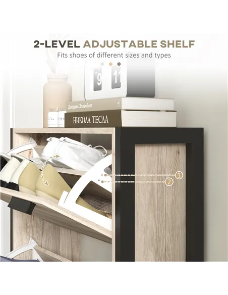 HOMCOM Shoe Storage Cabinet with 3 Flip Drawers Adjustable Shelf 18 Pairs Narrow Shoe Cupboard for Entryway Natural Wood-effect