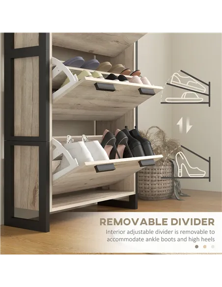 HOMCOM Shoe Storage Cabinet with 3 Flip Drawers Adjustable Shelf 18 Pairs Narrow Shoe Cupboard for Entryway Natural Wood-effect