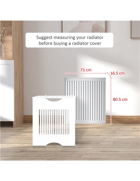 HOMCOM Painted MDF Radiator Cover Heater Cabinet Modern Slatted Home Furniture Living Room Bedroom Worktop White 82H x 78W x 19D
